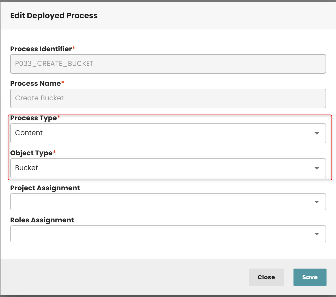 A process has object type is Bucket and process type is Content